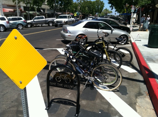 One of the new bike corrals in downtown carlsbad. 