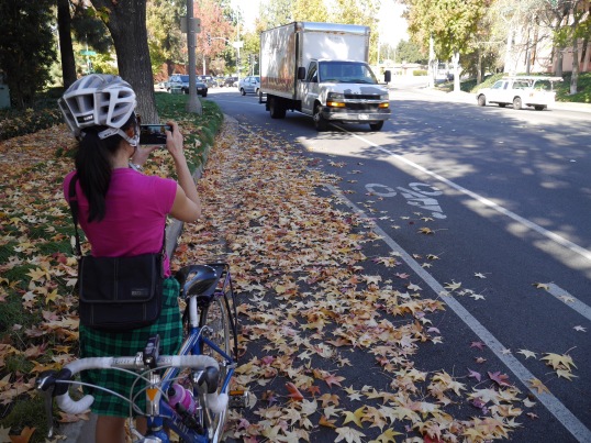 Ride organizer and PasCSC member Candace Seu photographs motorists encroaching on bike lane on southbound Rosemead at Sierra Madre Villa.  The group also witnessed a motorist illegally cutting off a cyclist on the northbound side of the same intersection. Pasadena DOT, are you listening?  