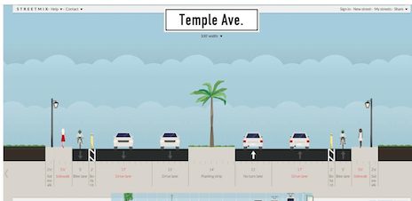Rendering of possible protected bike lanes on Temple Ave between Mt.SAC and Cal Poly Pomona. 